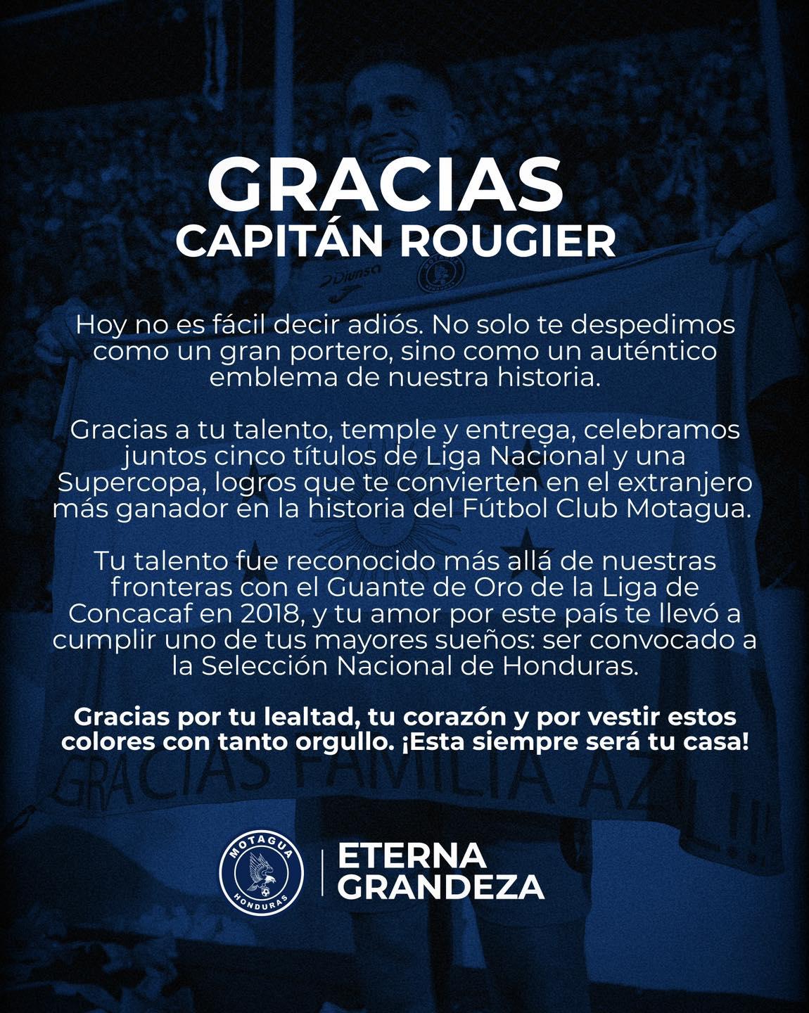 Motagua y su carta de despedida a Jonathan Rougier.