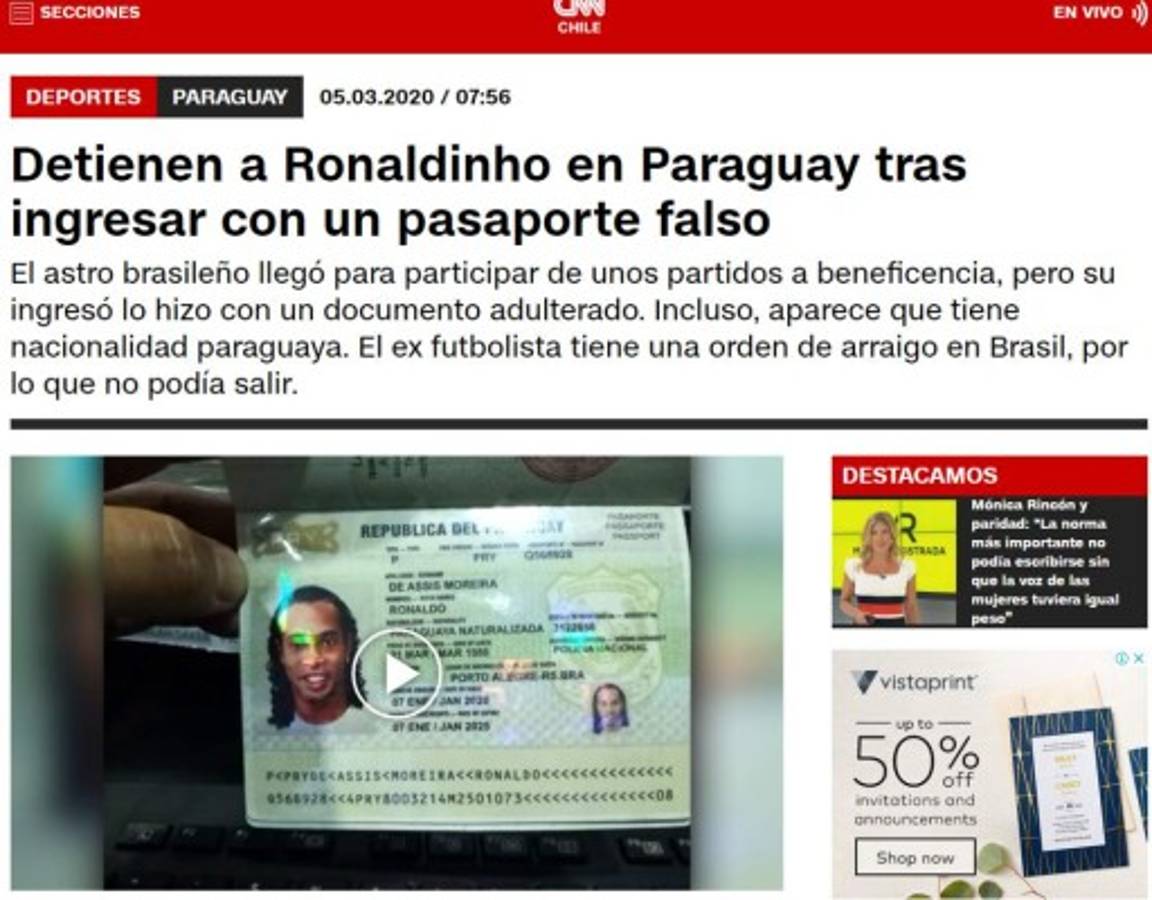 Lo que dice la prensa internacional sobre la detención de Ronaldinho: 'Confuso episodio'