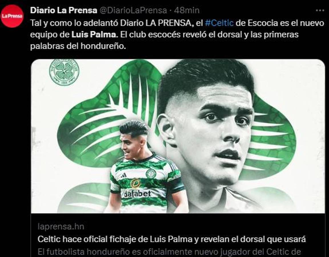 “Celtic está encantado”, “Luis Palma con número de crack”: Prensa internacional y nacional reacciona al fichaje del hondureño