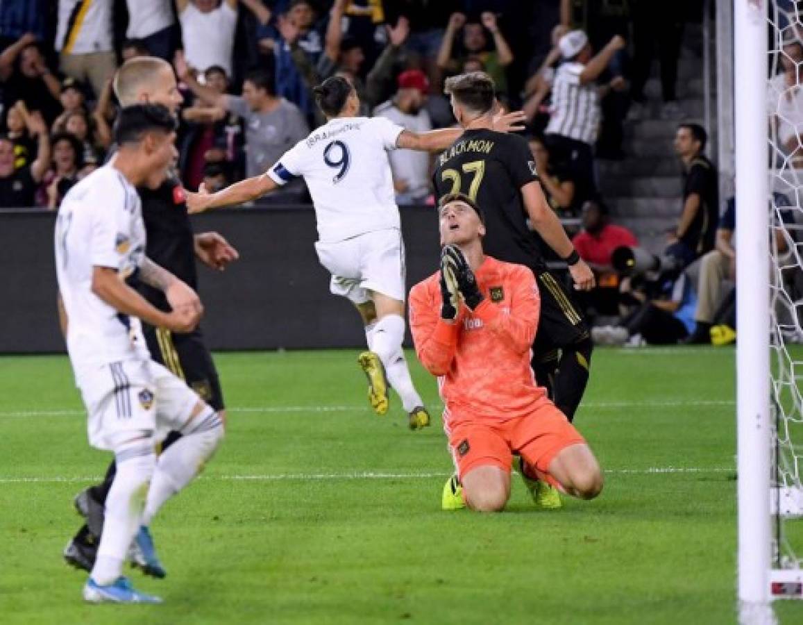 LOS ANGELES, CALIFORNIA - OCTOBER 24: Tyler Miller #1 of Los Angeles FC reacts to a goal from Zlatan Ibrahimovic #9 of Los Angeles Galaxy, to tie the game 2-2, during a 5-3 LAFC win in the Western Conference Semifinals at Banc of California Stadium on October 24, 2019 in Los Angeles, California. Harry How/Getty Images/AFP
