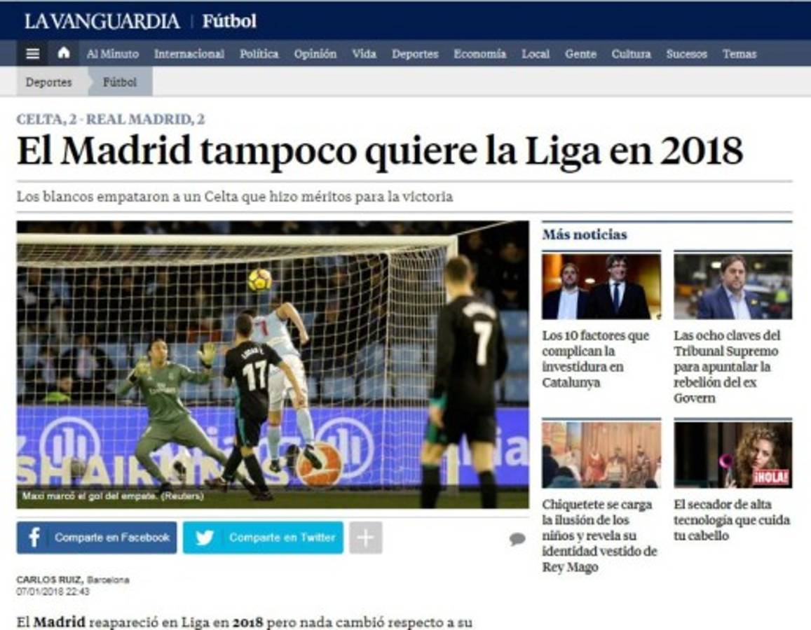 Así reaccionan los medios luego de empate del Real Madrid ante el Celta