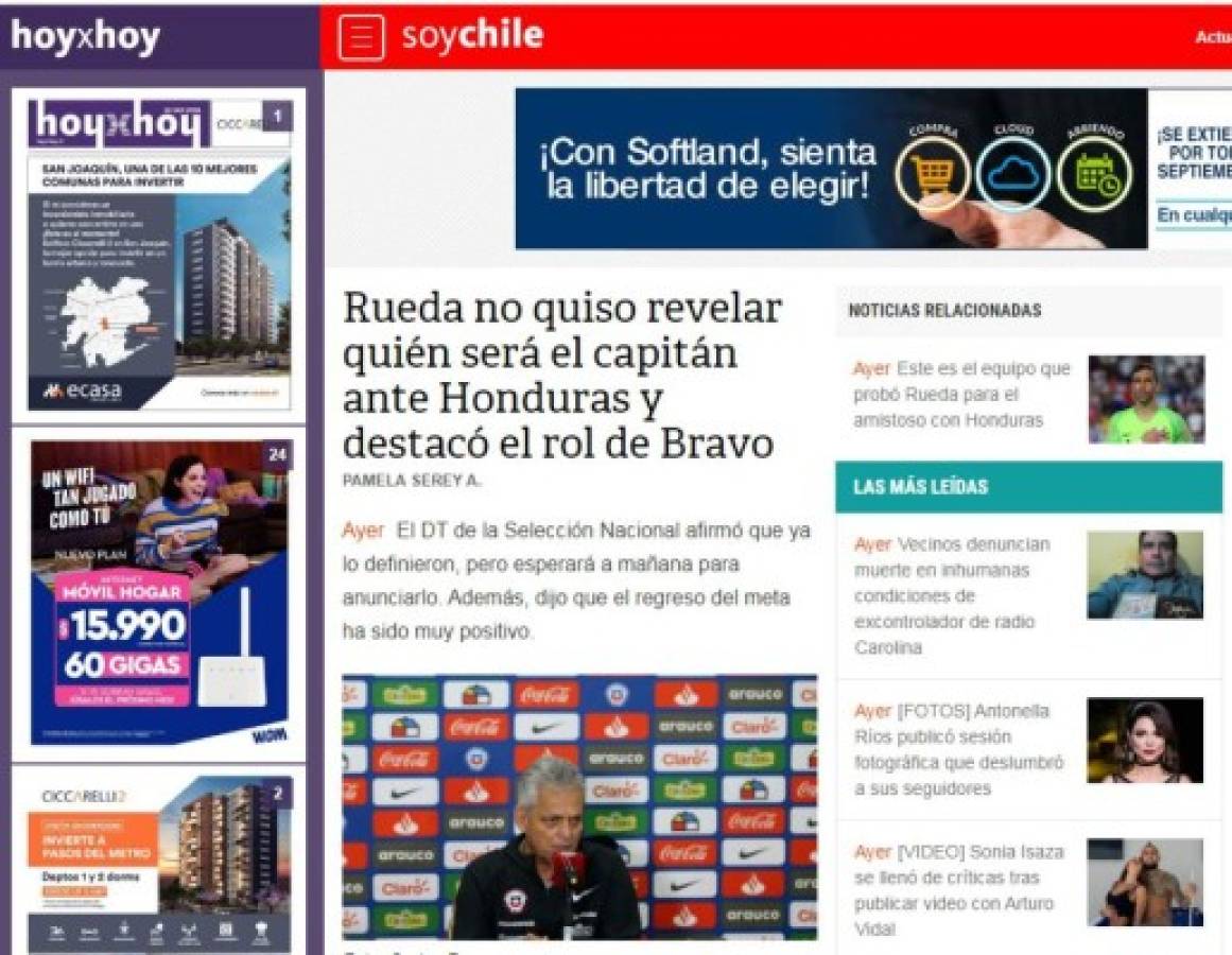 Lo que dice la prensa de Chile sobre el partido de hoy ante Honduras en estadio Olímpico