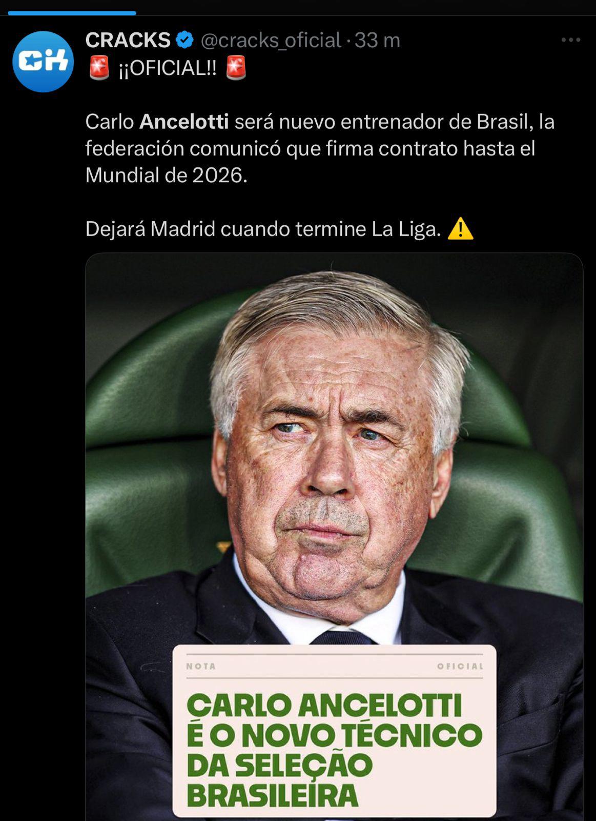 Tiemblan en Argentina, Nombramiento histórico: así reacciona la prensa tras el fichaje de Ancelotti a Brasil