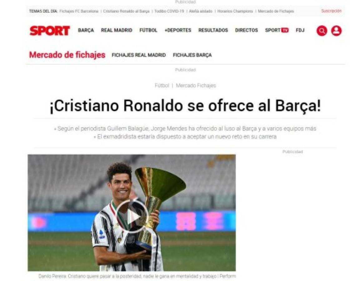 Cristiano Ronaldo y Messi juntos, un sueño de toda la vida: La prensa mundial sobre el bombazo de CR7 al Barcelona
