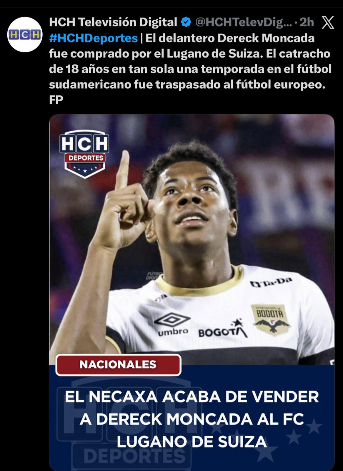 AS alucina su fichaje a Europa: así reacciona la prensa por el traspaso de Dereck Moncada a Lugano