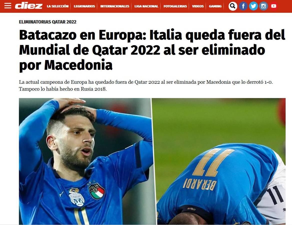 “Otro desastre” y “tragedia”: Lo que dice la prensa mundial tras el nuevo fracaso de Italia, afuera de Qatar 2022
