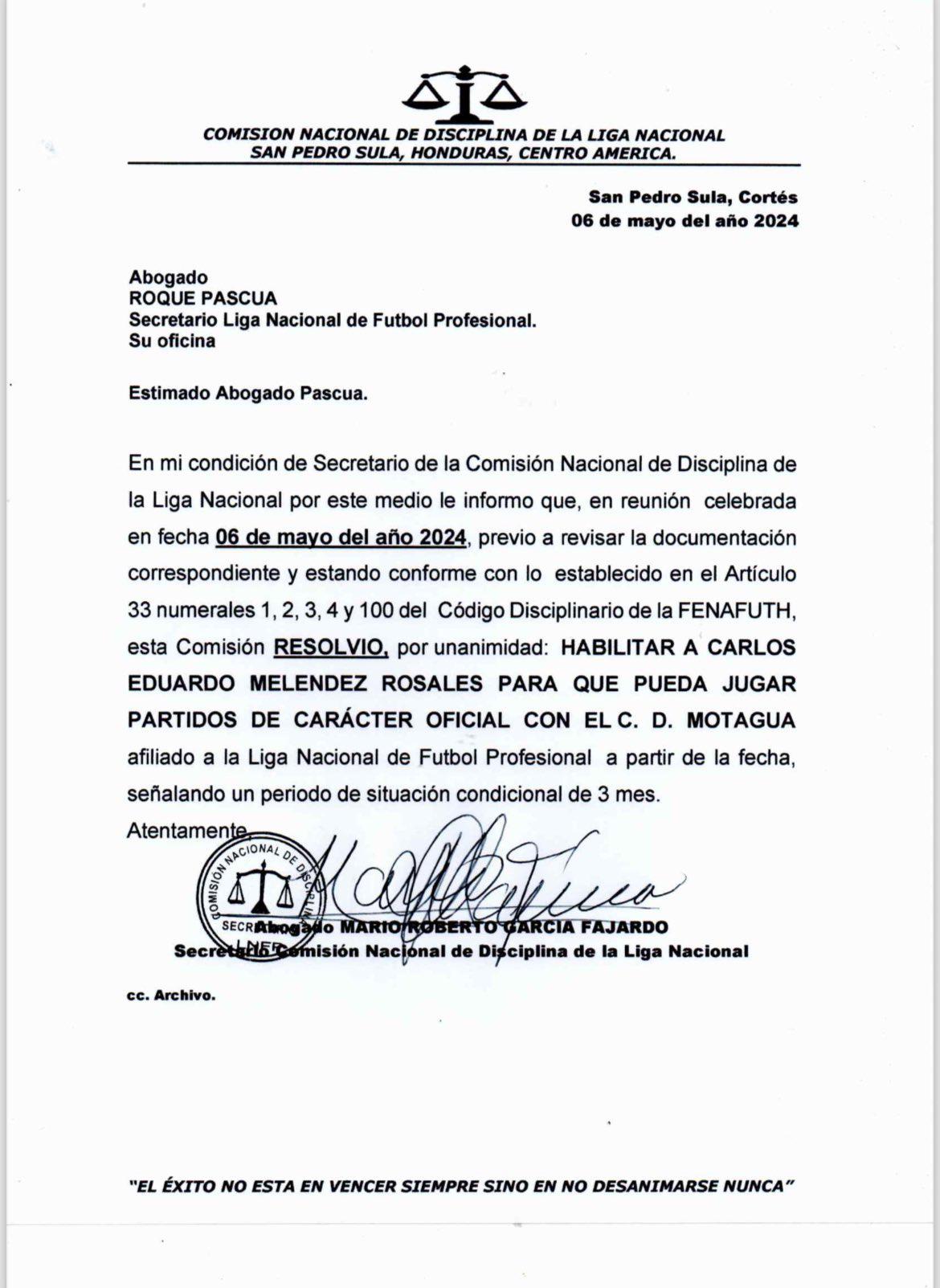 La Comisión de Disciplina habilitó a Carlos Meléndez para el clásico de ida ante Olimpia.
