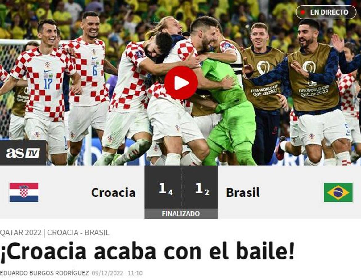 “Llora Brasil”, “Sorpresa Mundial”, “Croacia acaba con el baile”: Prensa internacional reacciona a la eliminación de la Canarinha