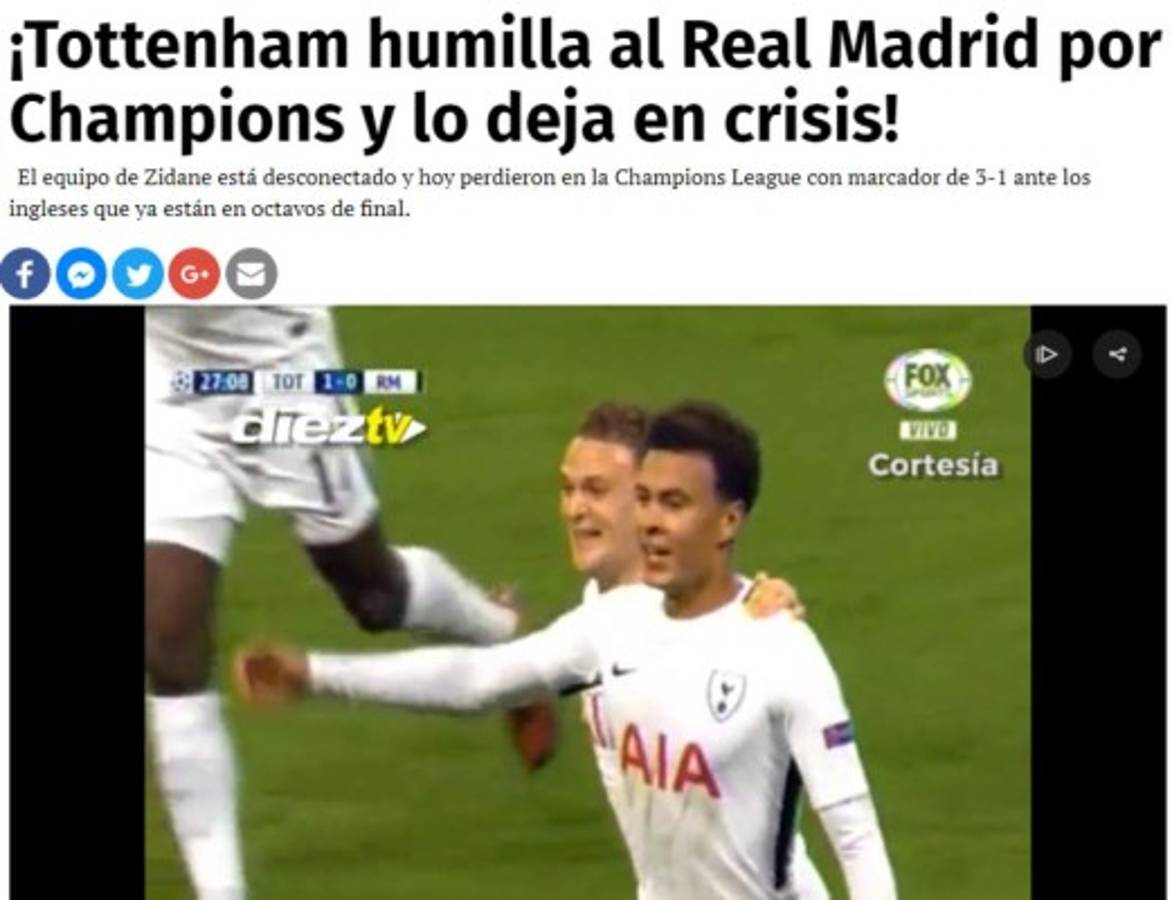 ¡CRISIS! Así reacciona la prensa mundial tras la dura derrota del Real Madrid ante el Tottenham