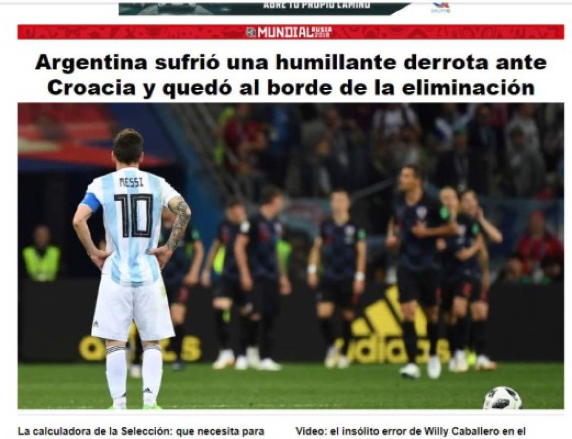 Prensa mundial cataloga de 'ridículo' derrota de Argentina ante Croacia