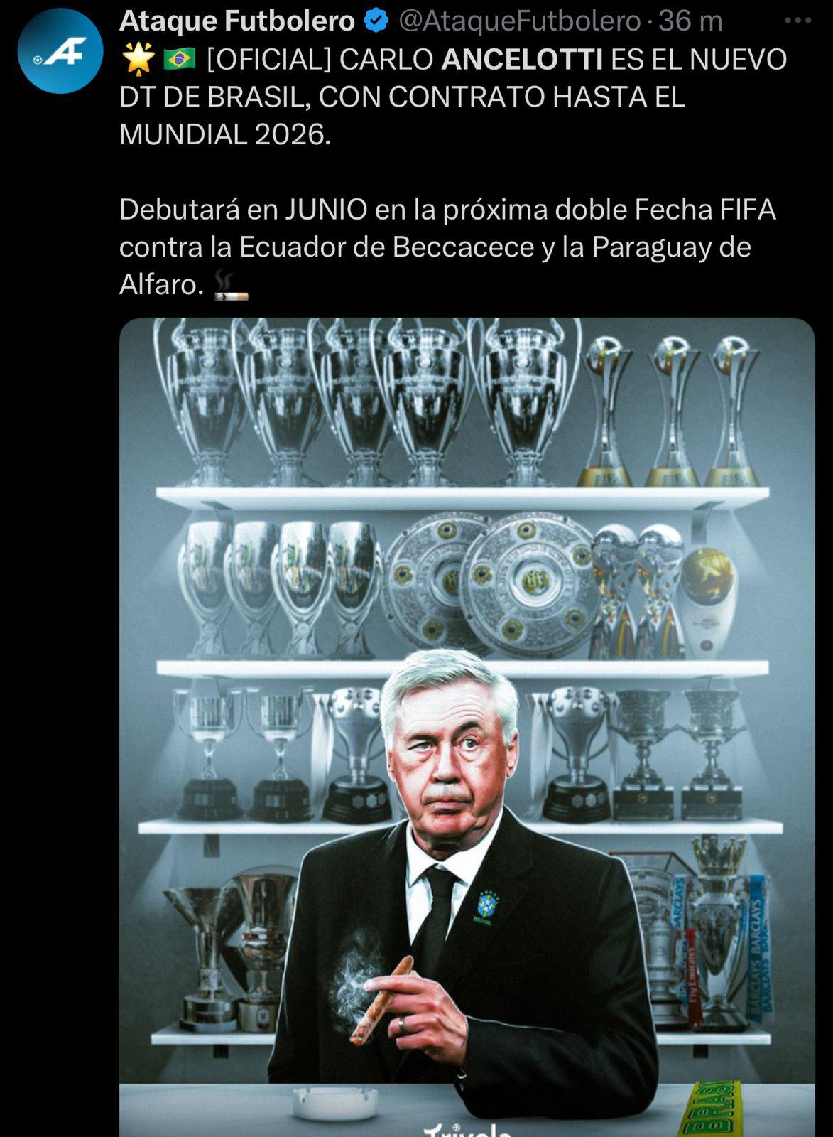 Tiemblan en Argentina, Nombramiento histórico: así reacciona la prensa tras el fichaje de Ancelotti a Brasil