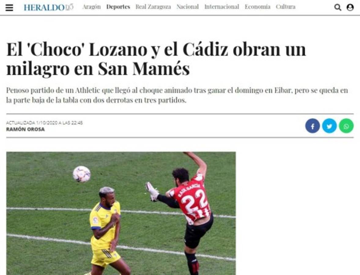 Esto dice la prensa de España sobre el triunfo de Cádiz con gran actuación del 'Choco' Lozano