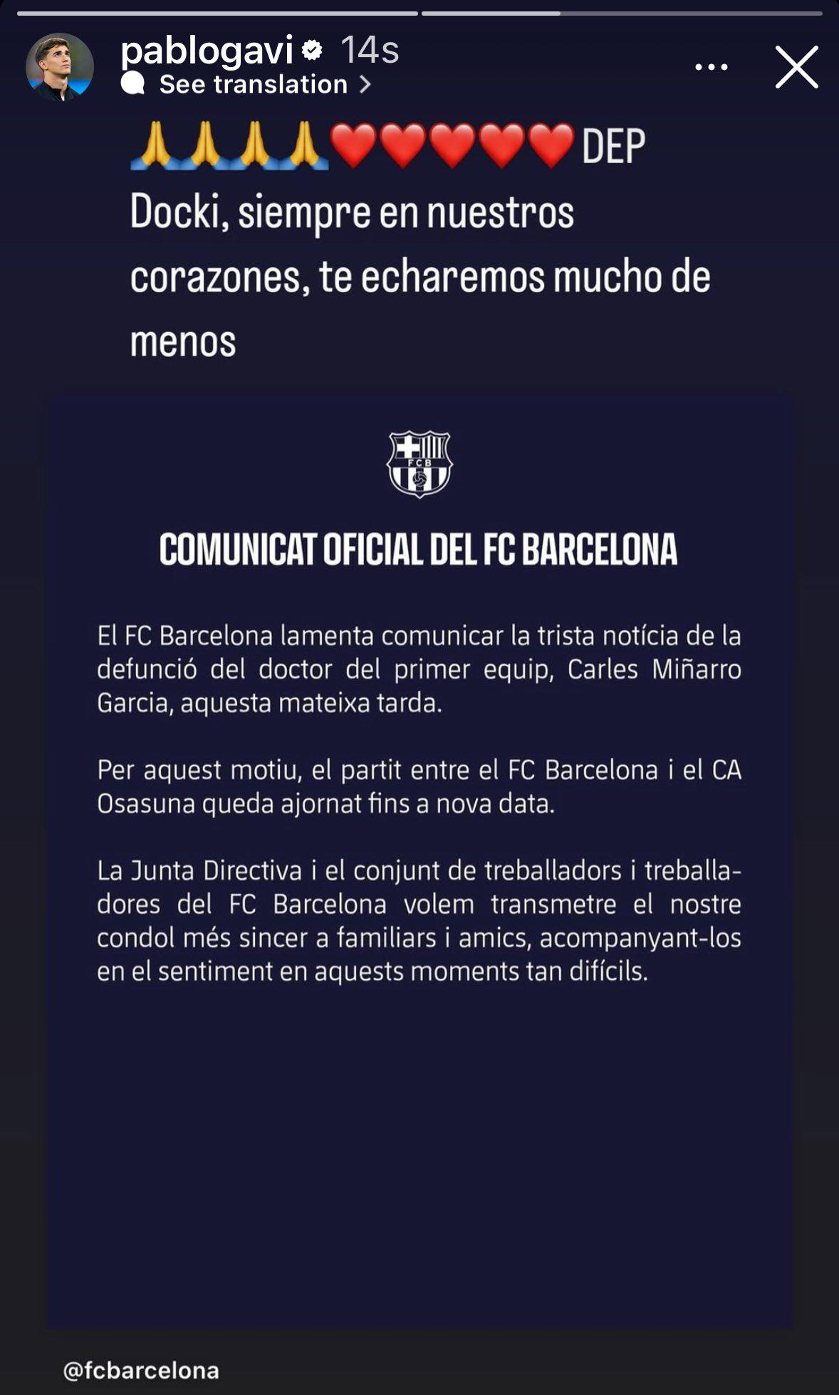 Jugadores del Barcelona, destrozados por la muerte del doctor Carles Miñarro: “aún no me lo creo”