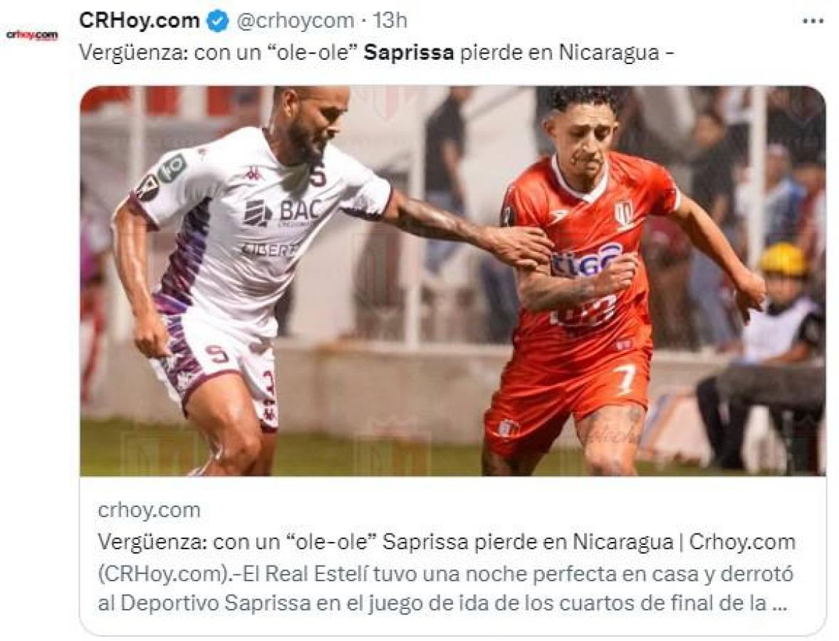 Lo que dice la prensa de Costa Rica tras la caída del Saprissa ante el Real Estelí de Nicaragua: “Vergüenza nacional”