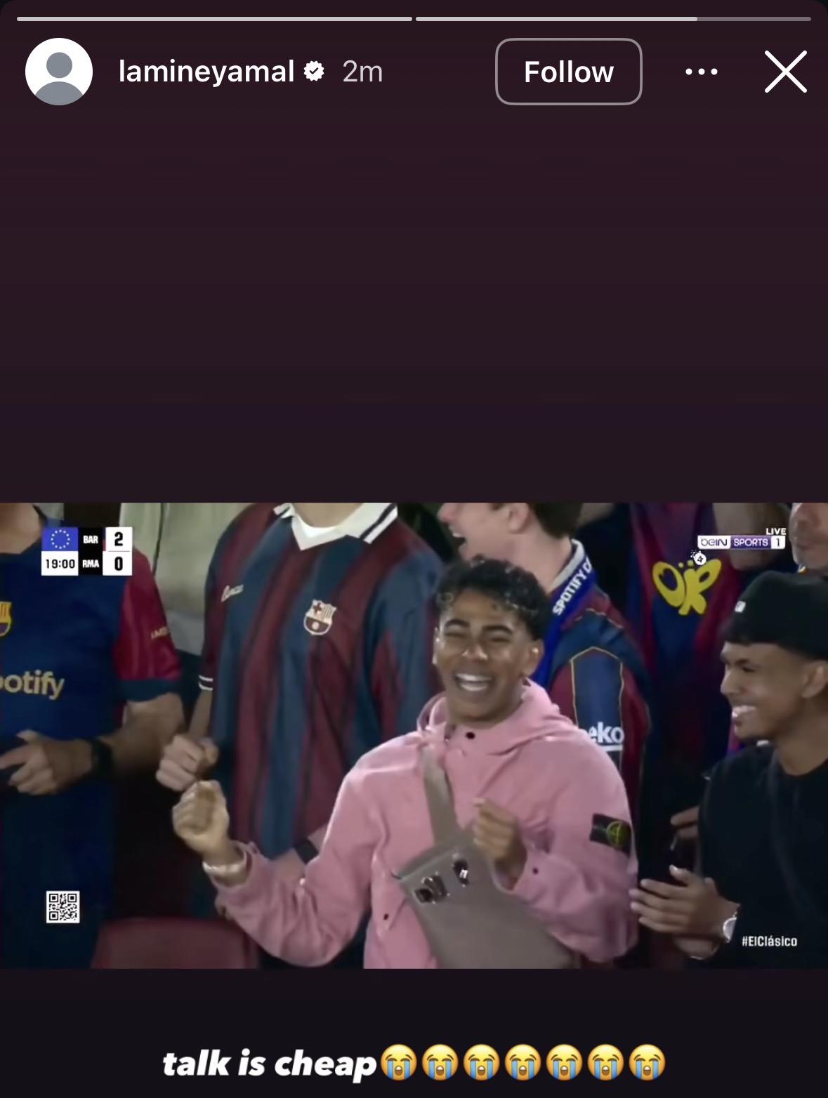 La respuesta de Lamine Yamal a Bellingham tras ganar LaLiga con el Barcelona.