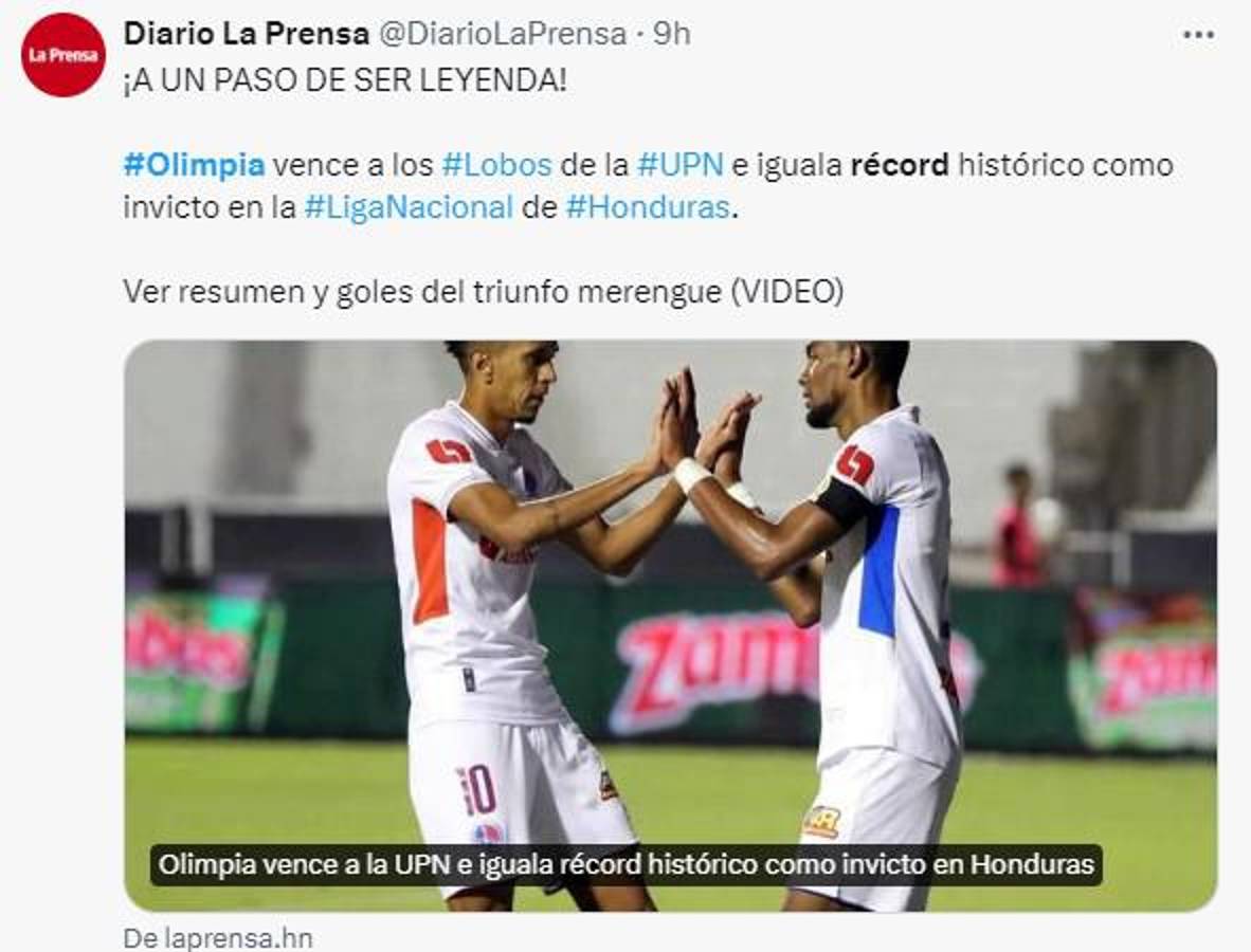Lo que dice la prensa de Honduras del Olimpia y el impresionante récord que igualó: “De época e incomparable”
