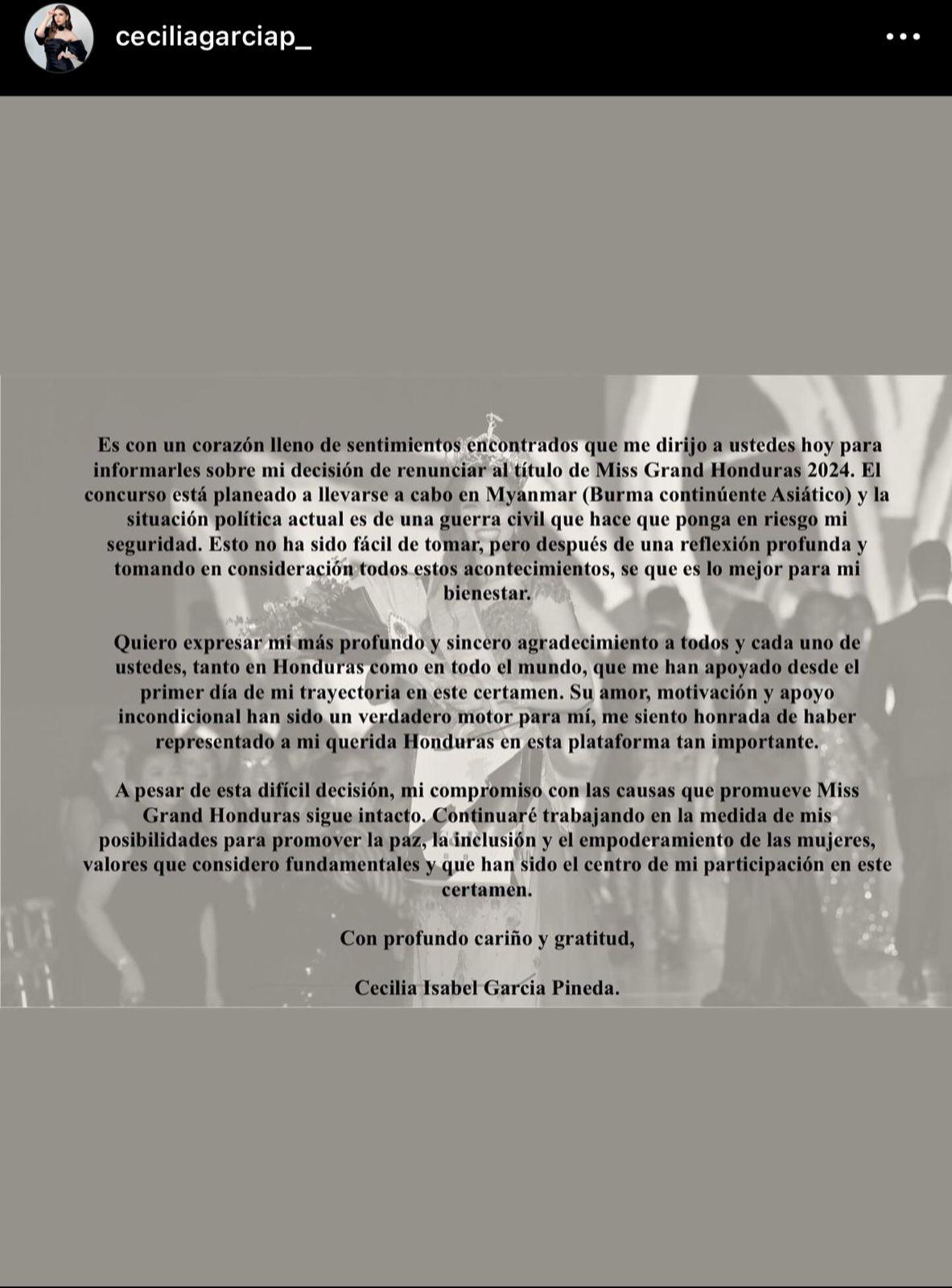 Novia de Auzmendi y Miss Grand Honduras 2024 toma una dura decisión en su vida previo al clásico: “Es un motor para mí”