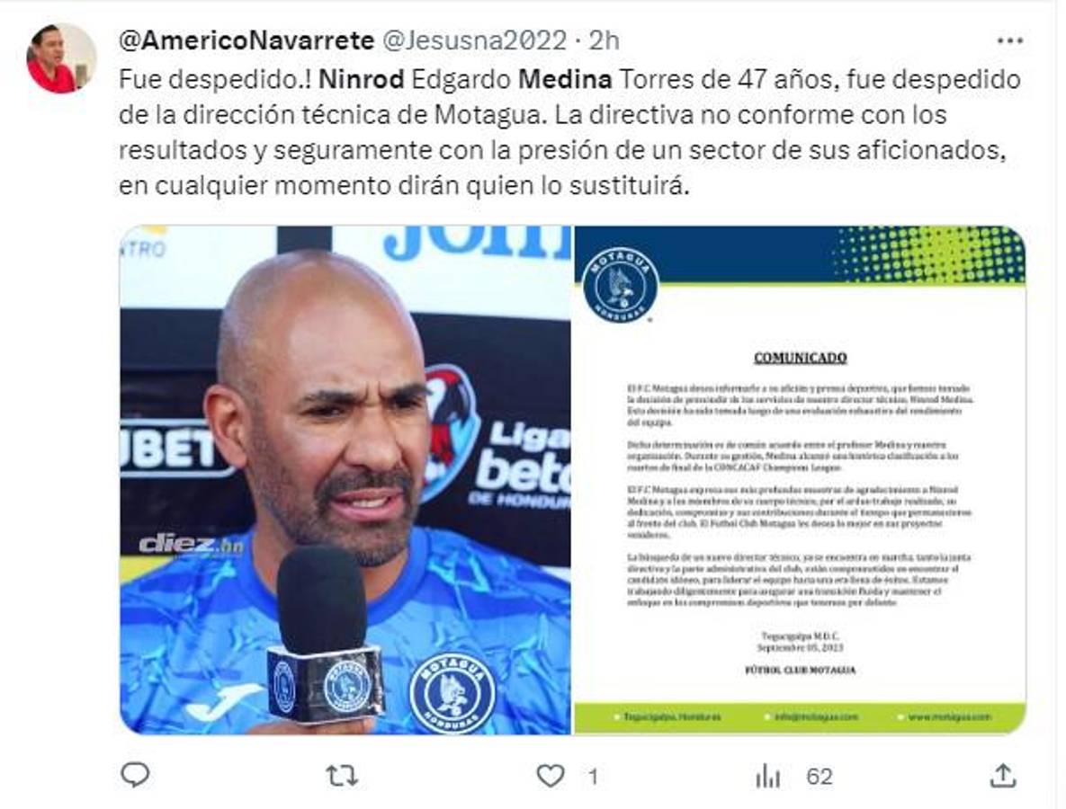 Lo que dicen los periodistas hondureños sobre el despido de Ninrod Medina en Motagua: “Nunca fue el DT que ocupaban”