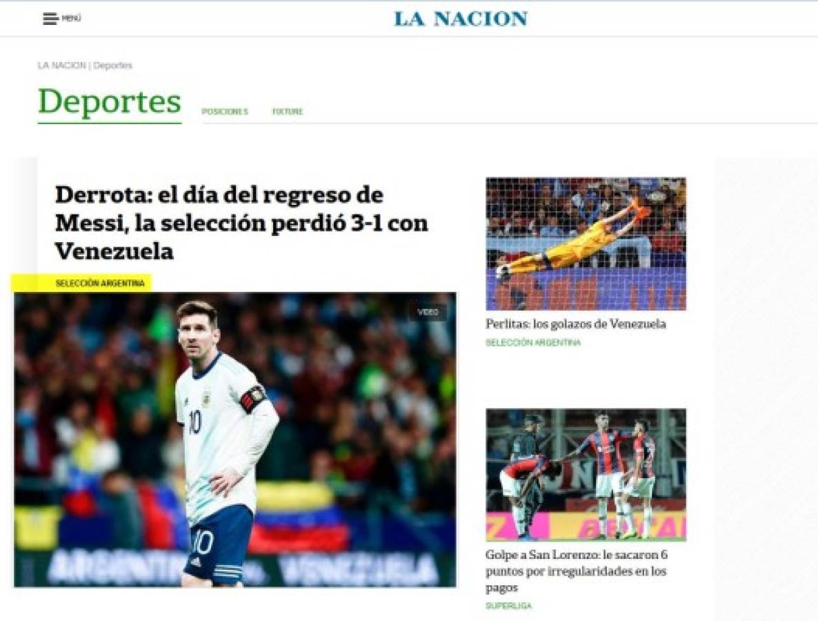 Los medios argentinos y sus titulares sobre derrota de Argentina en la vuelta de Messi