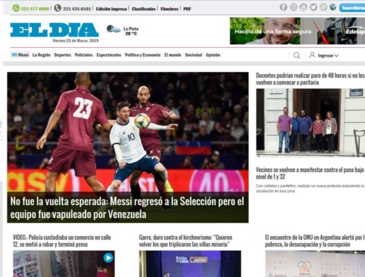 Los medios argentinos y sus titulares sobre derrota de Argentina en la vuelta de Messi