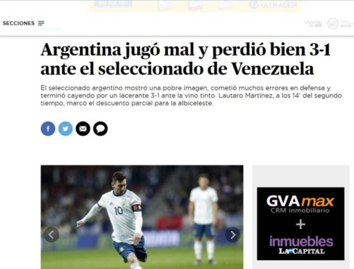 Los medios argentinos y sus titulares sobre derrota de Argentina en la vuelta de Messi