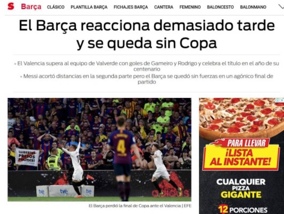 La prensa internacional 'liquida' al Barcelona tras perder la final de la Copa del Rey