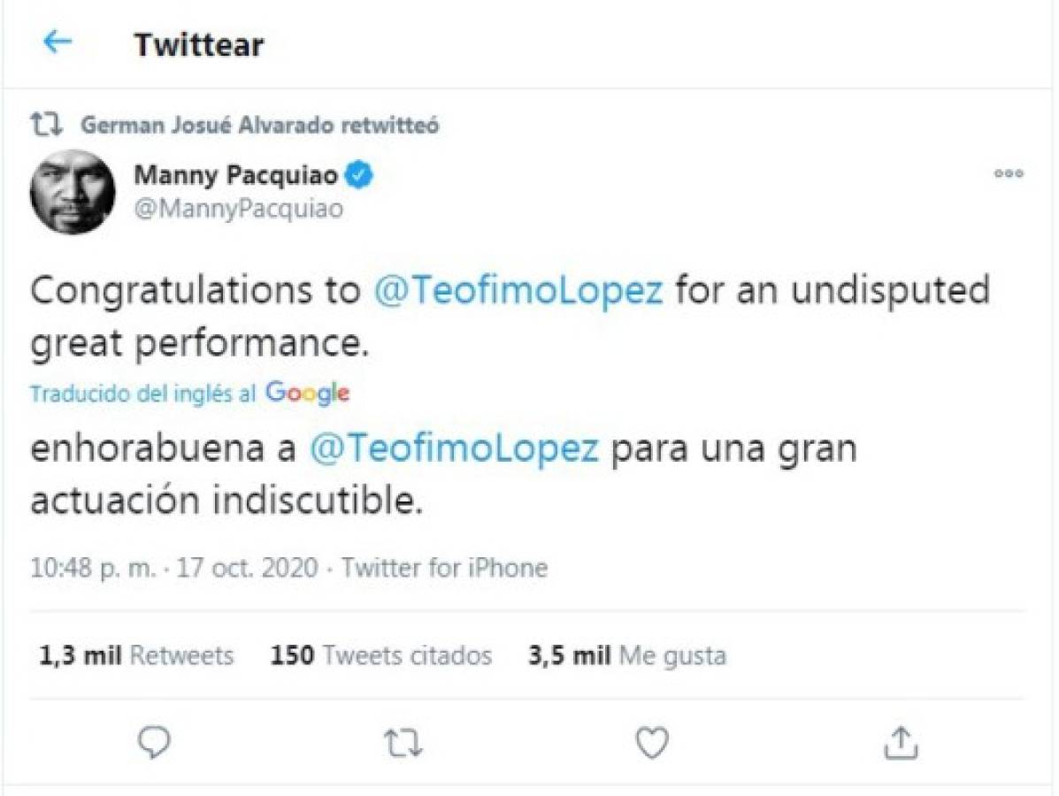 ¡Magic, Pacquiao, Daddy Yankee...! Famosos que felicitaron a Teófimo López por la victoria ante Loma