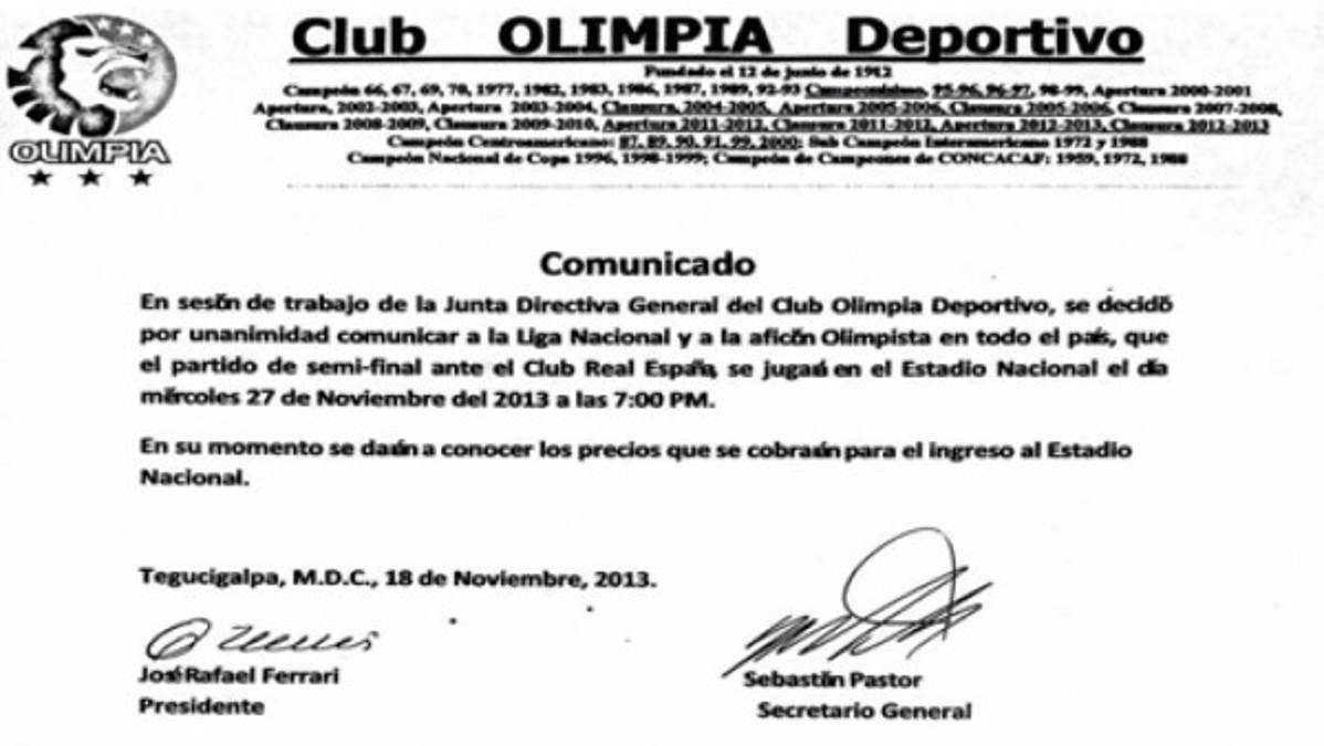 Olimpia abre la polémica por partido de ida ante Real España