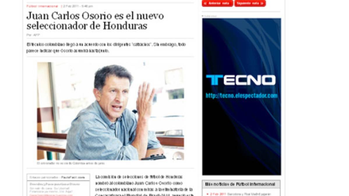 Medios destacaron fichaje de Osorio con Honduras