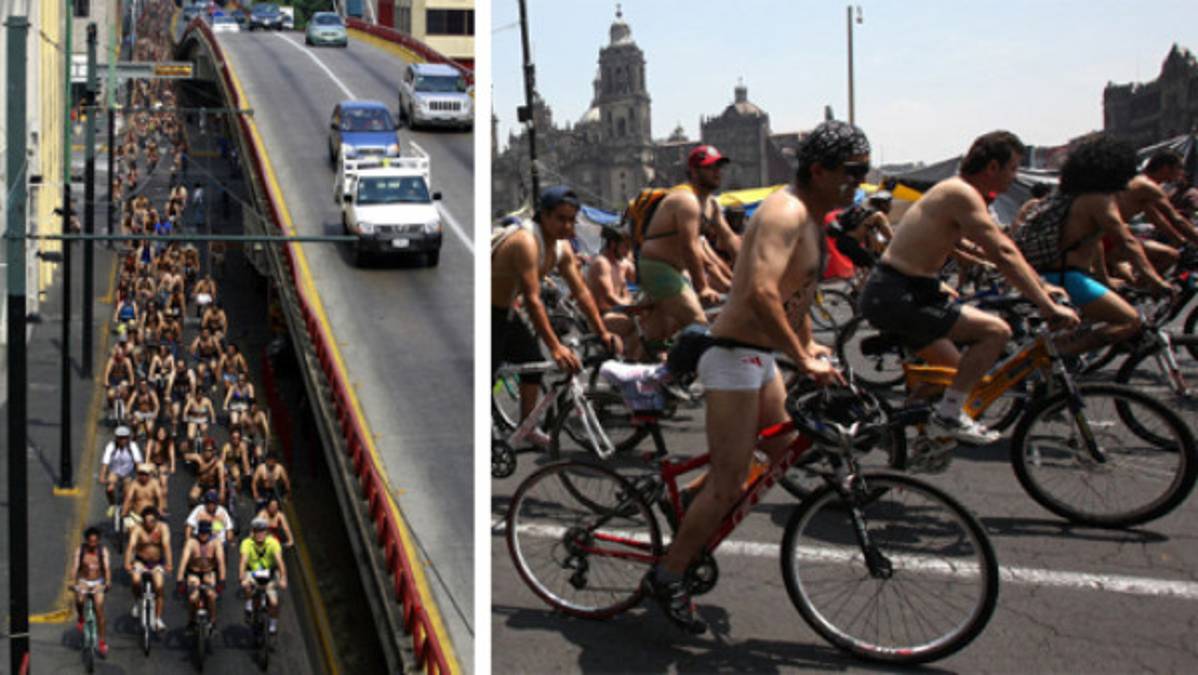 Ciclistas desnudos protestan en México en favor del uso de la bicicleta