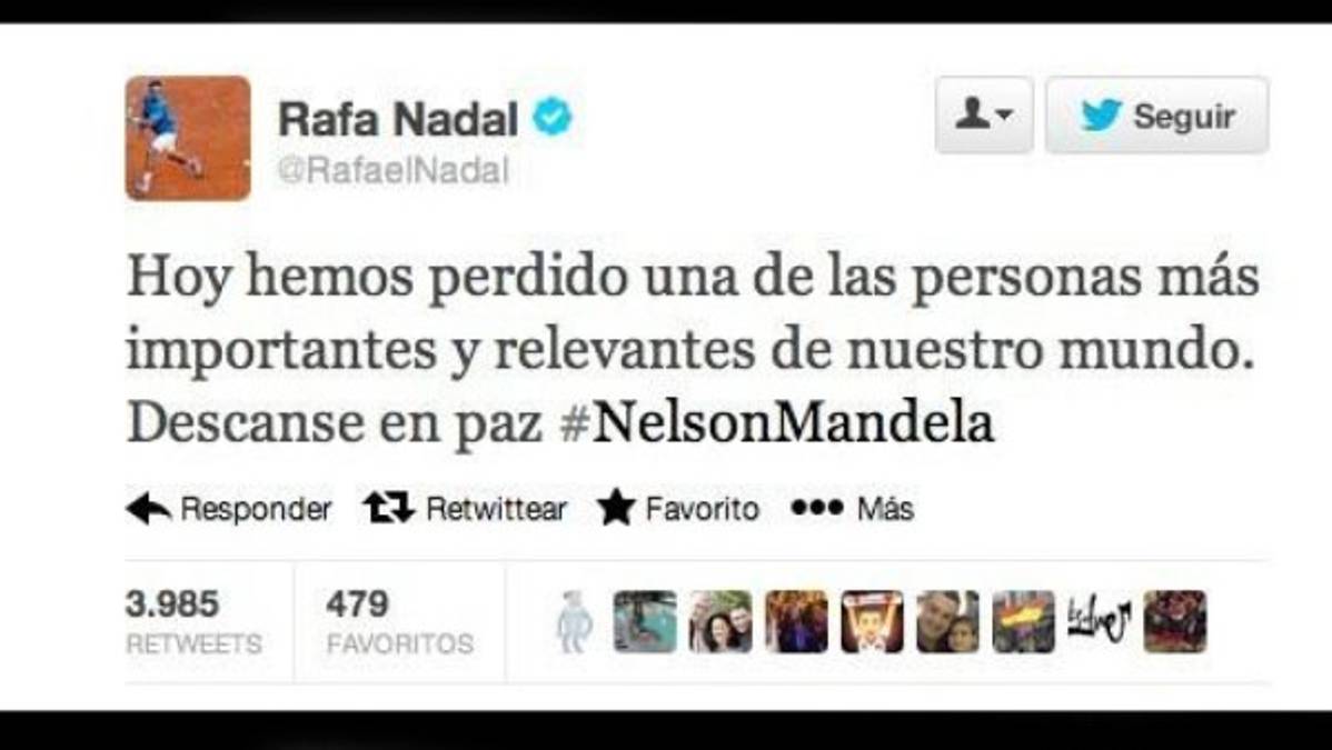 Rafael Nadal anuncia por error muerte de Mandela en su Twitter