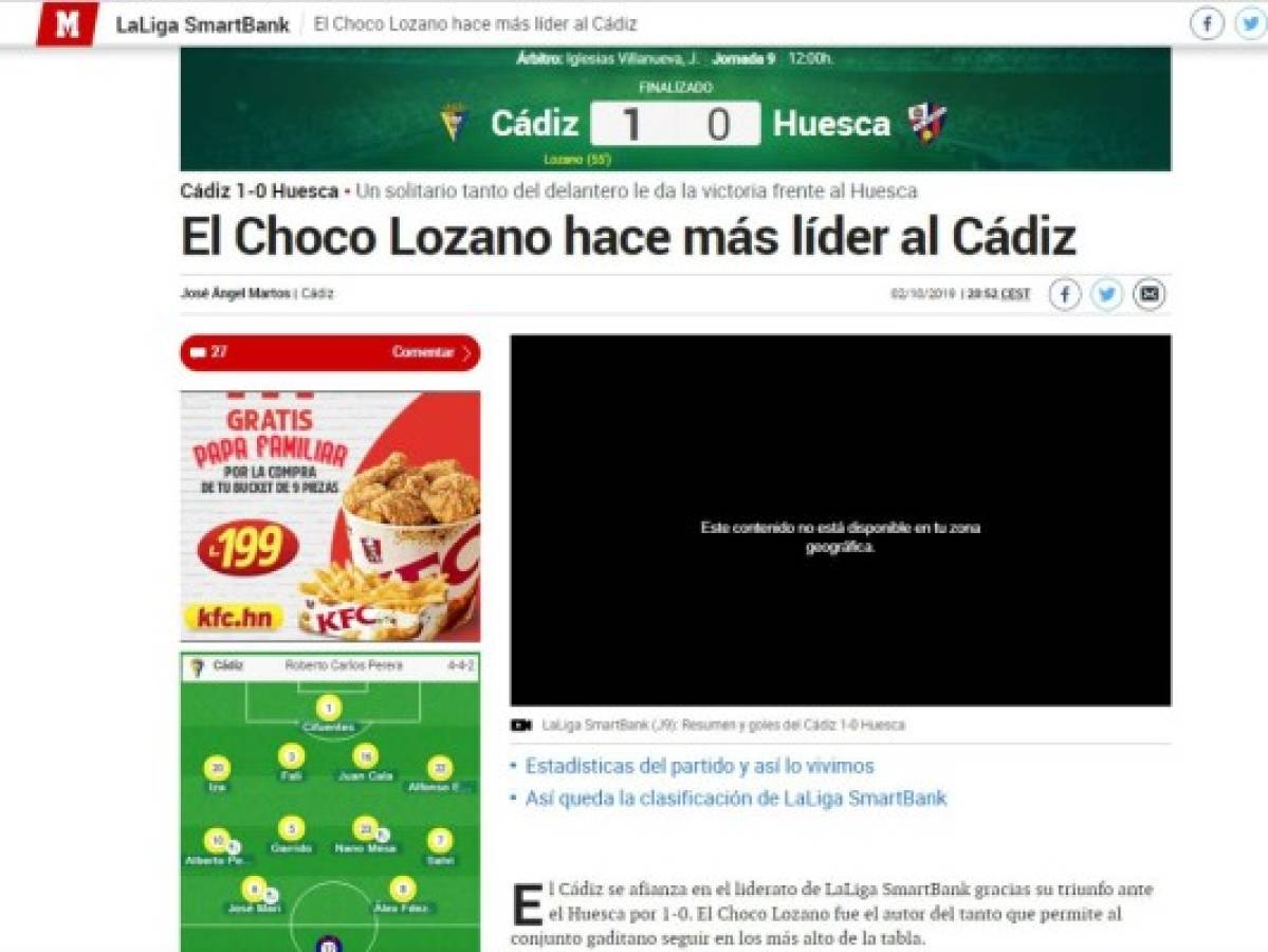 ¡Alaban a Choco! Lo que dicen los medios españoles sobre el hondureño Antony Lozano