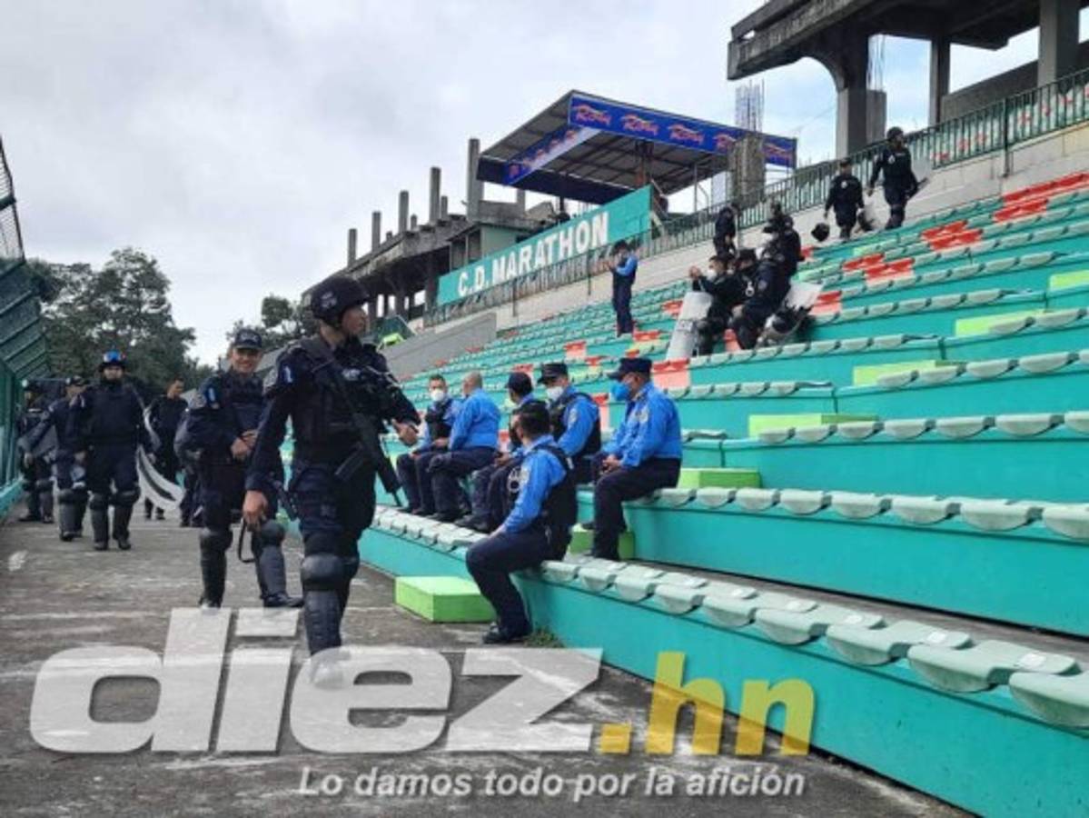 En fotos: Policía Nacional blinda el estadio Yankel Rosenthal horas antes del Marathón-Olimpia