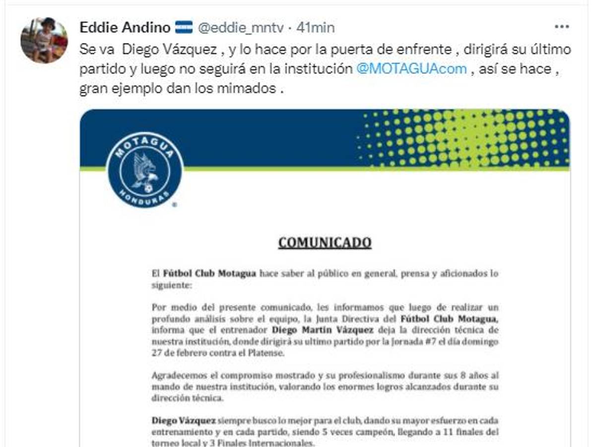 ¡Uno pide reconocimiento en el Nacional! La reacción de periodistas y aficionados tras la salida de Diego Vázquez de Motagua