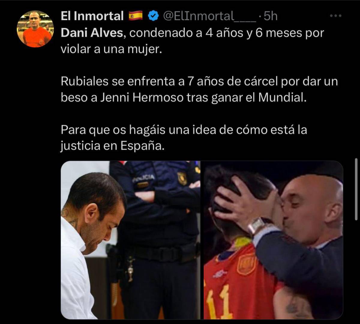 “Ser rico da el privilegio de violar”, “Rubiales irá a 7 años por un beso”: las reacciones en redes tras la condena de Dani Alves