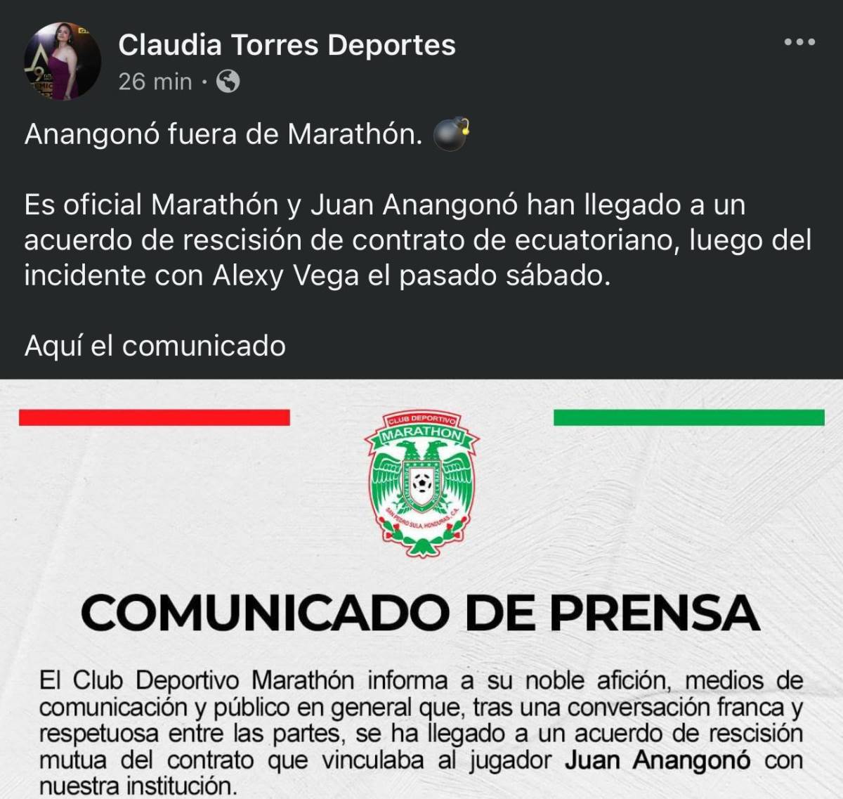 Prensa deportiva se pronuncia tras la salida de Anangonó del Marathón: una determinación muy acertada