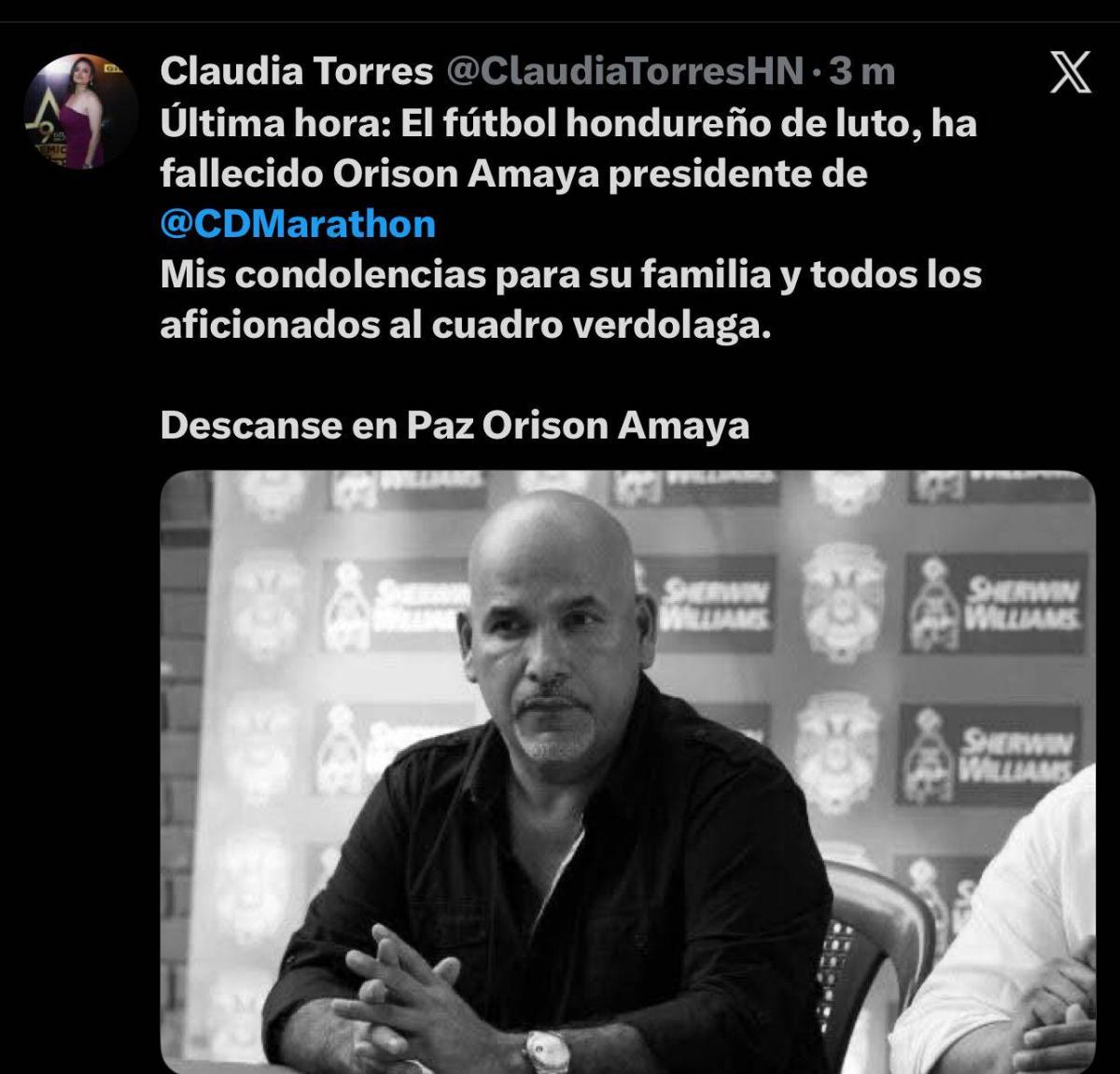 Rely Maradiaga hace promesa: así reacciona la prensa al fallecimiento del presidente de Marathón, Orinson Amaya: Eterno