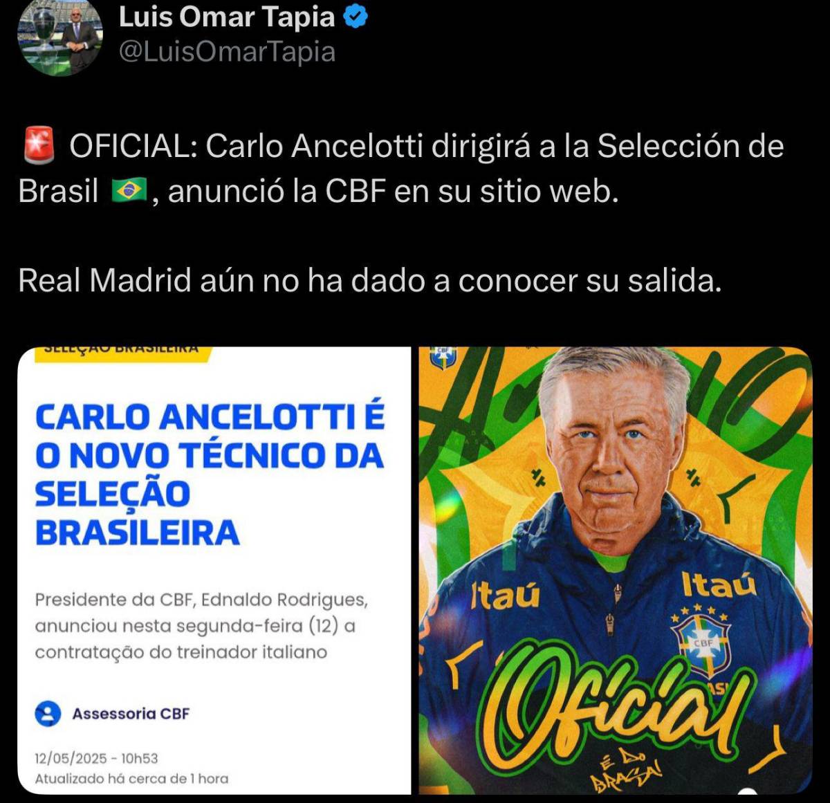 Tiemblan en Argentina, Nombramiento histórico: así reacciona la prensa tras el fichaje de Ancelotti a Brasil