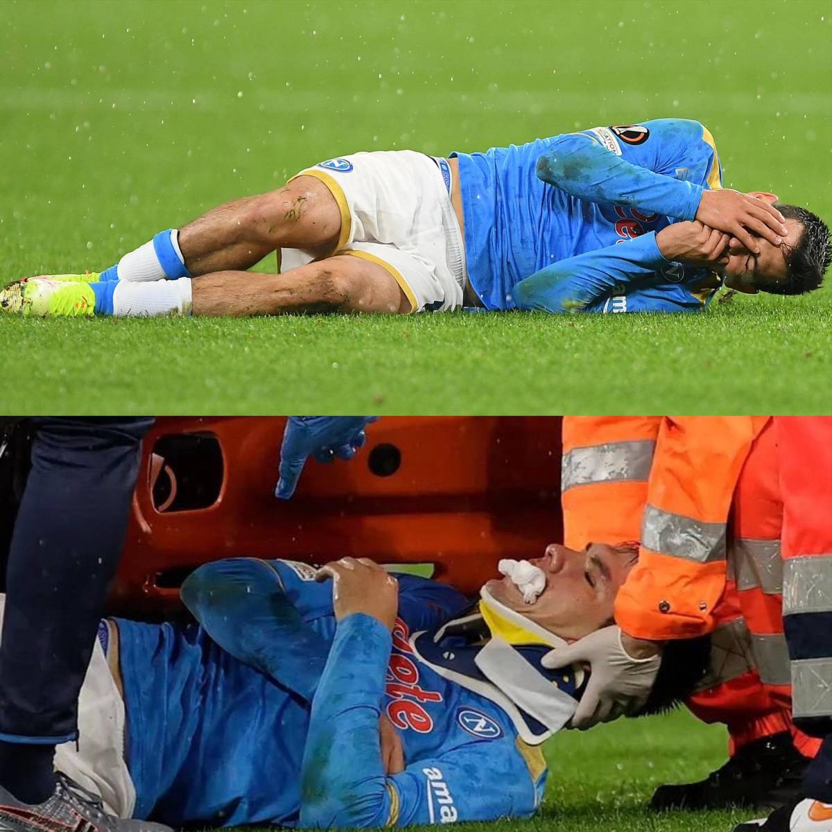 Terrible: Así quedó el rostro del Chucky Lozano tras un nuevo choque con la cabeza, salió en camilla y con collarín