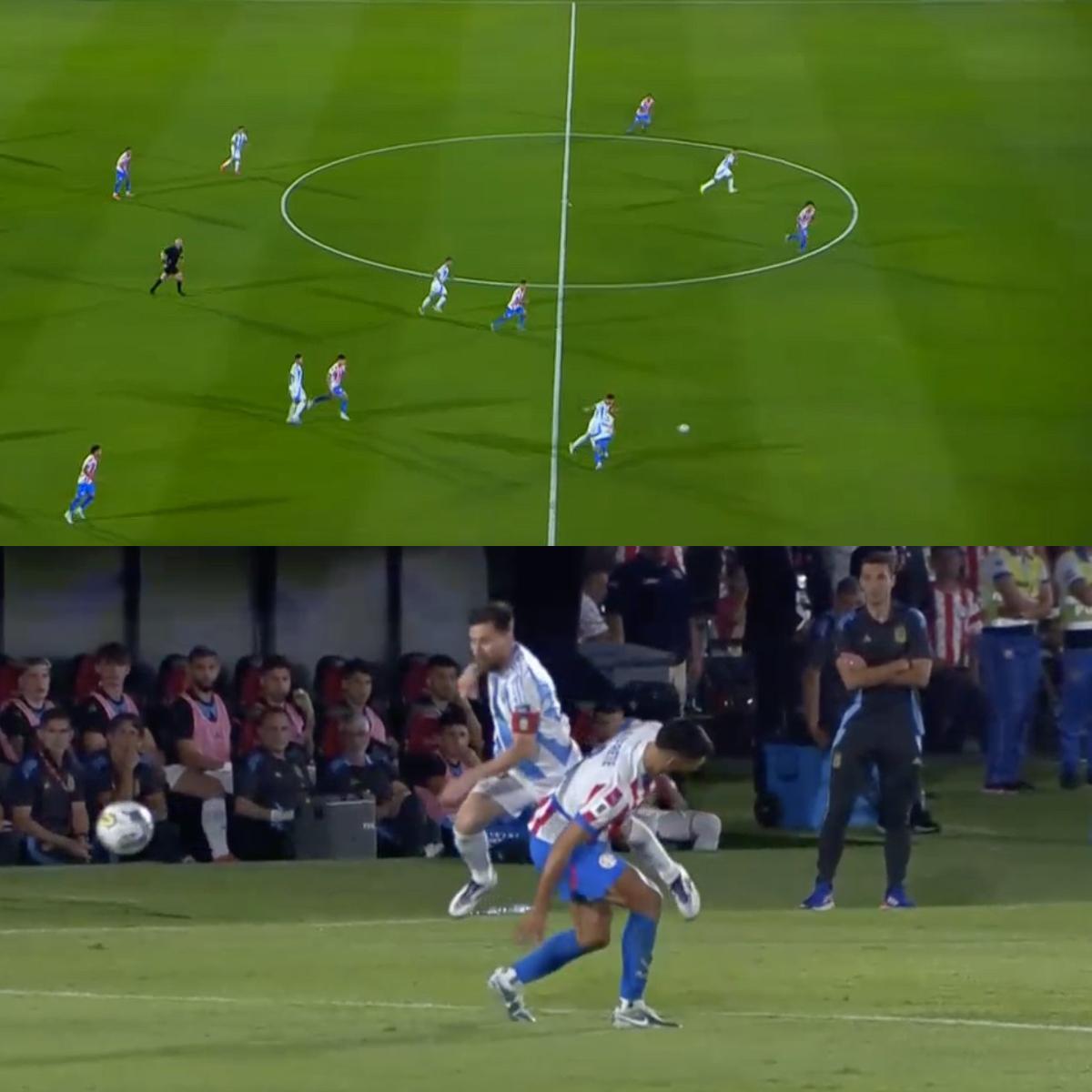 Messi se iba y Omar Alderete decidió bajarlo. Para el árbitro Daronco, no fue segunda amarilla.