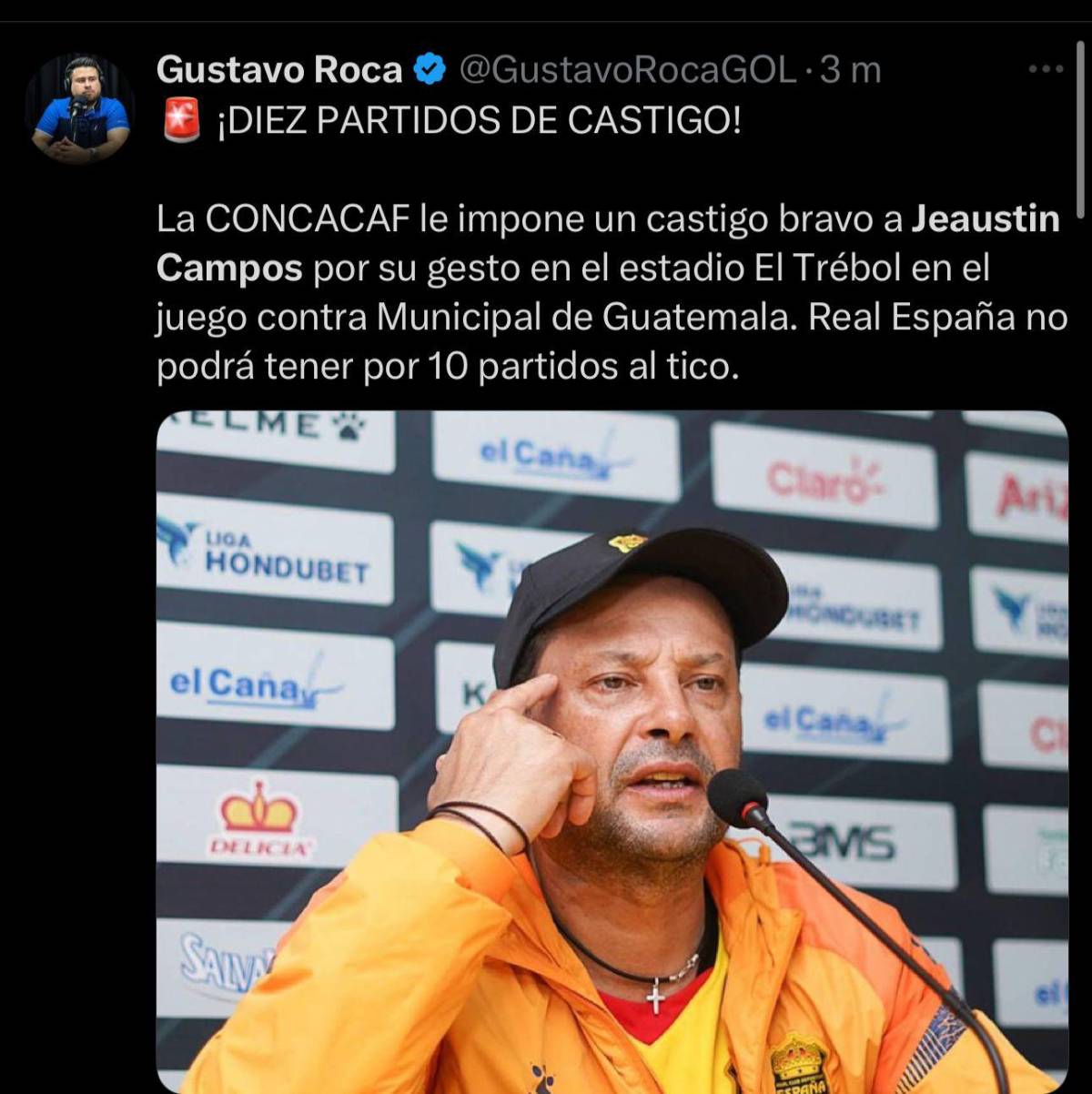 Le salió caro: la prensa tica y hondureña reacciona al castigo de 10 partidos que recibió Campos por parte de Concacaf