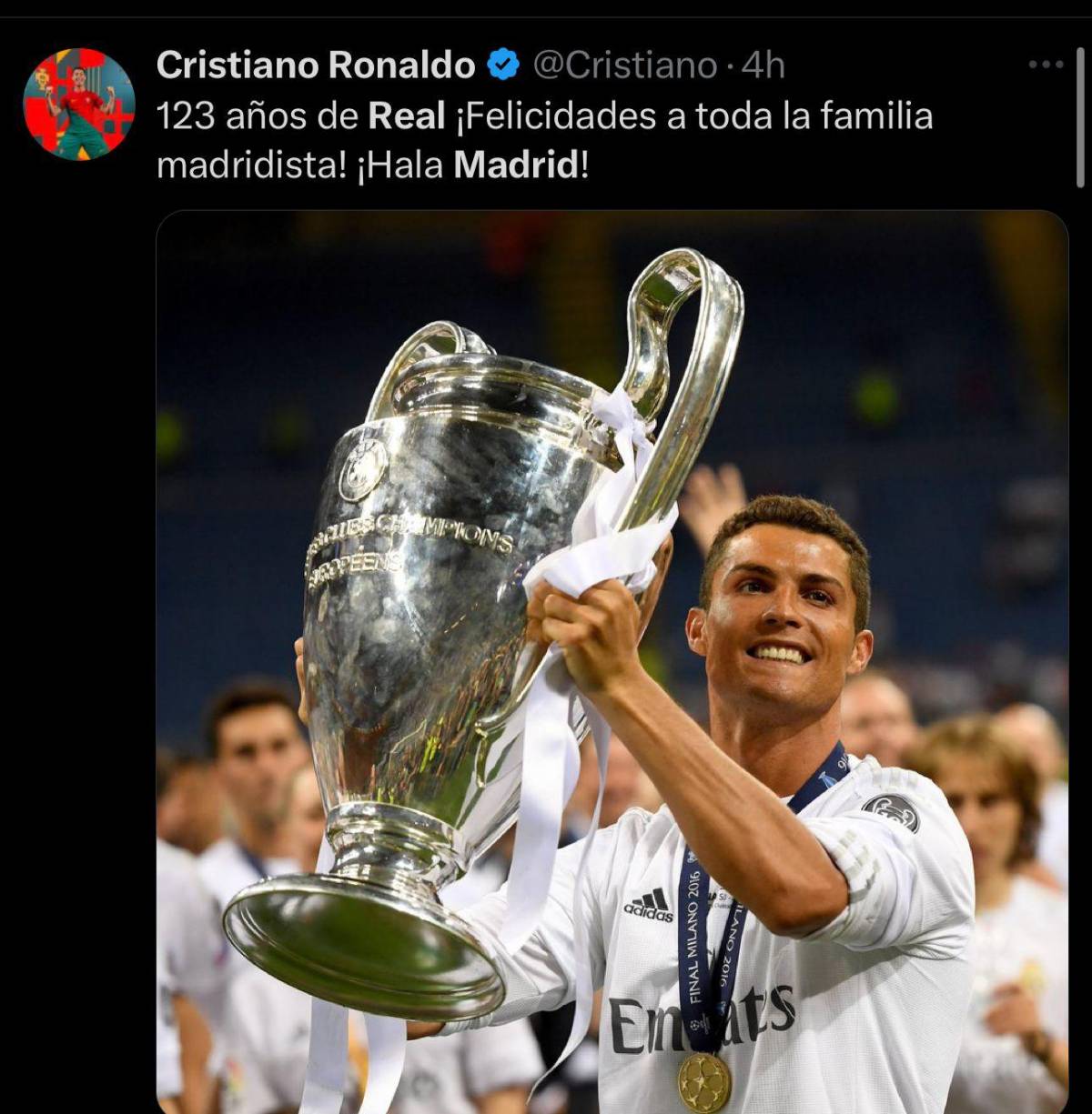 Mbappé ausente y Cristiano Ronaldo enamoró con su mensaje: las felicitaciones al Real Madrid por 123 aniversario