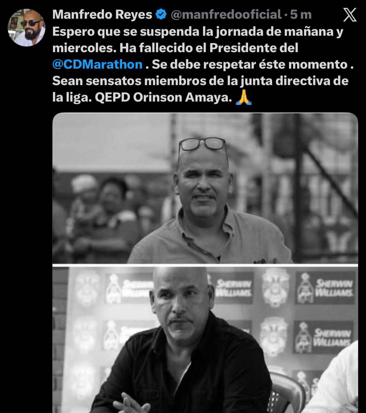 Rely Maradiaga hace promesa: así reacciona la prensa al fallecimiento del presidente de Marathón, Orinson Amaya: Eterno