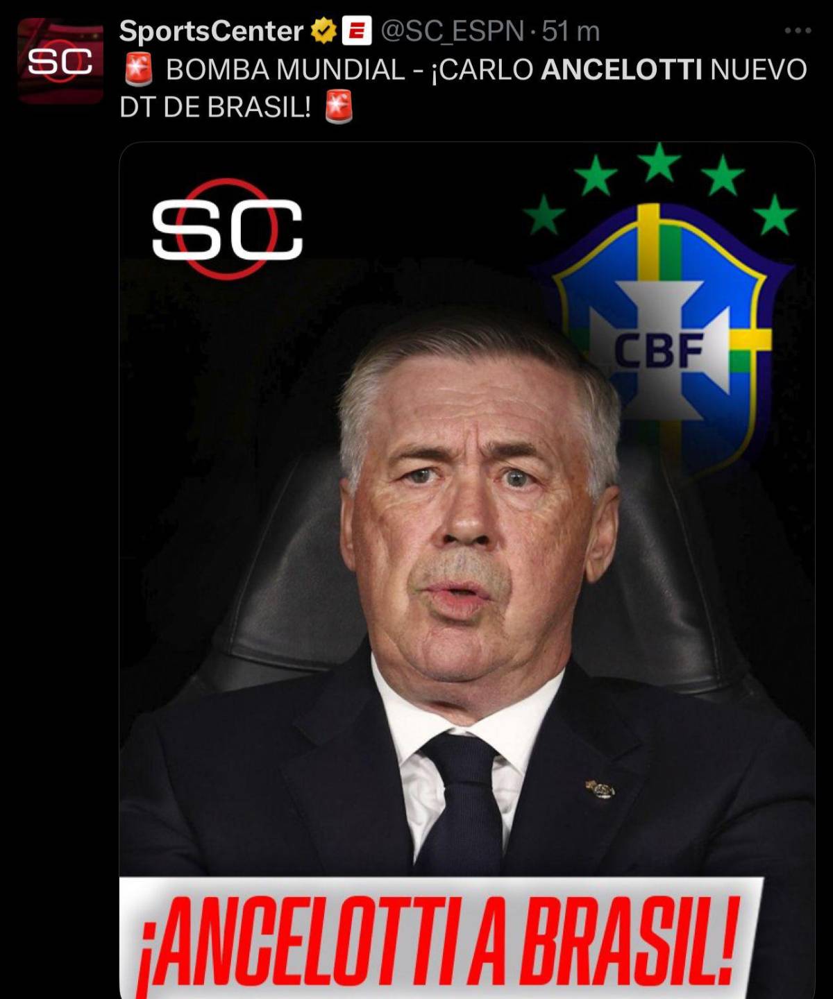 Tiemblan en Argentina, Nombramiento histórico: así reacciona la prensa tras el fichaje de Ancelotti a Brasil