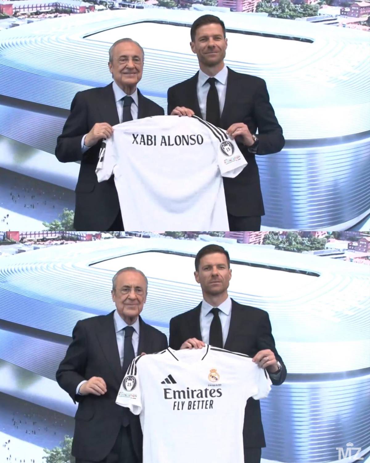 Así fue presentado Xabi Alonso como nuevo técnico del Real Madrid: acompañado por su esposa y el contrato que firmó