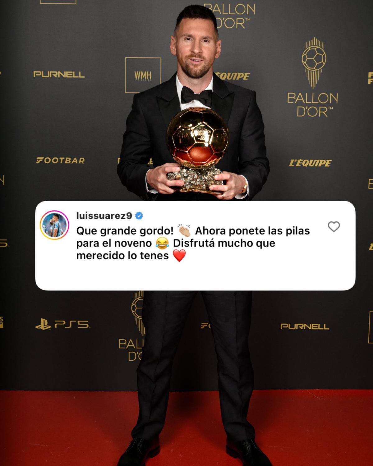 Luis Suárez le dedicó unas palabras a Messi por su octavo Balón de Oro.