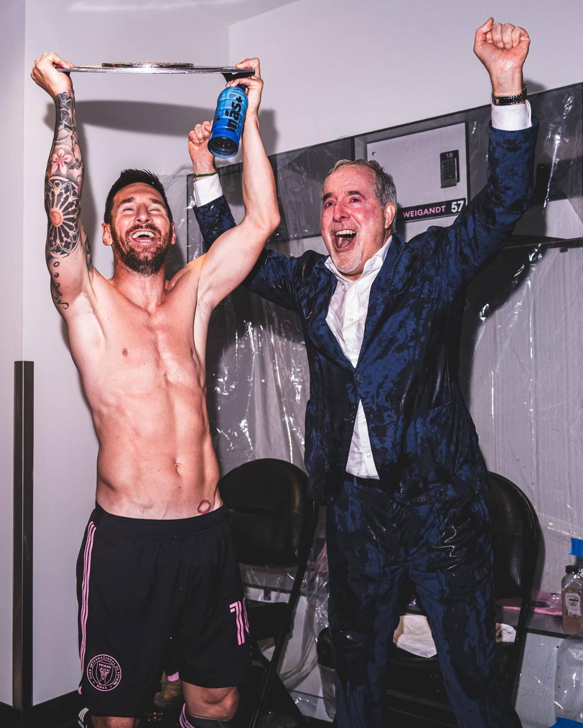 David Ruiz festejando con Messi: locura del Inter Miami tras ganar su segundo título y Beckham se rinde al argentino