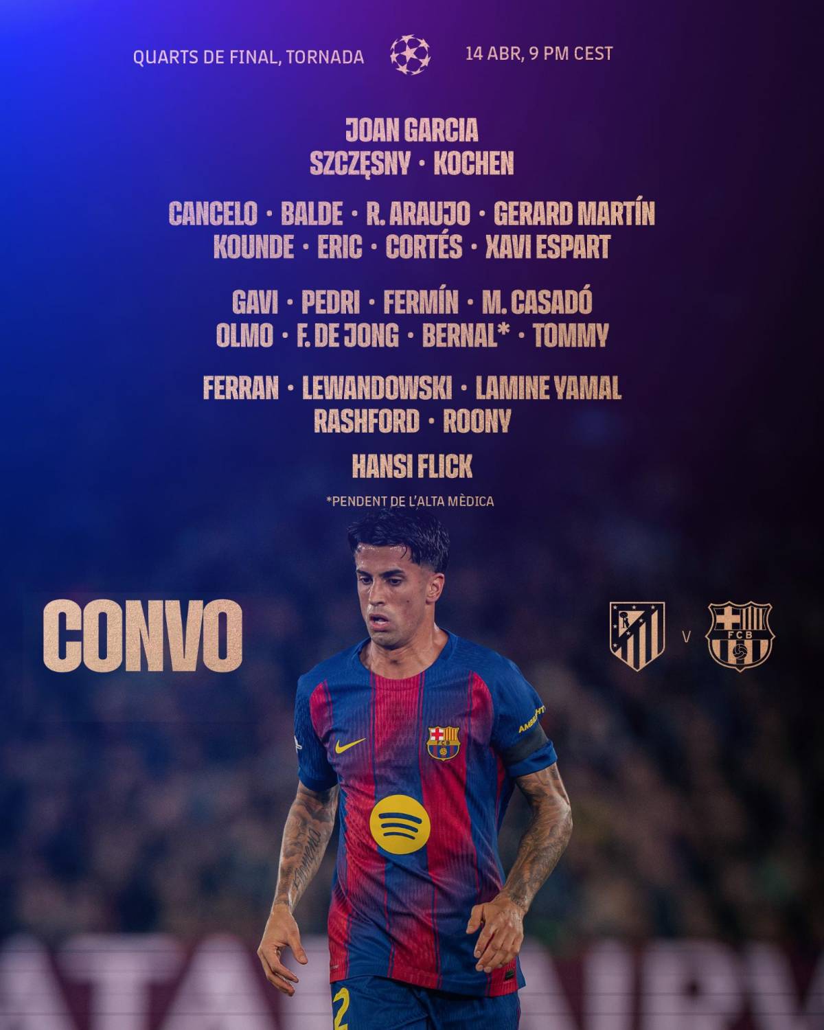 La gran duda de Flick: el 11 que alista Barcelona para firmar la remontada ante el Atlético en la Champions