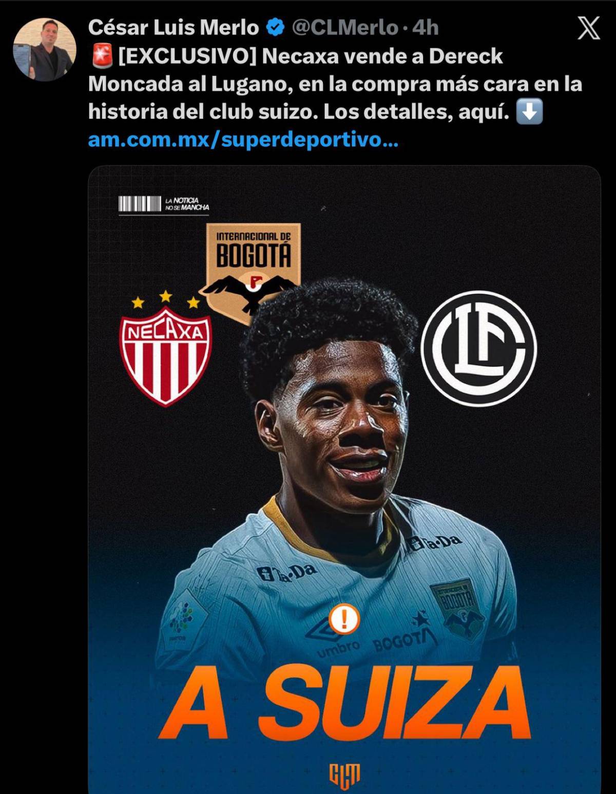 AS alucina su fichaje a Europa: así reacciona la prensa por el traspaso de Dereck Moncada a Lugano