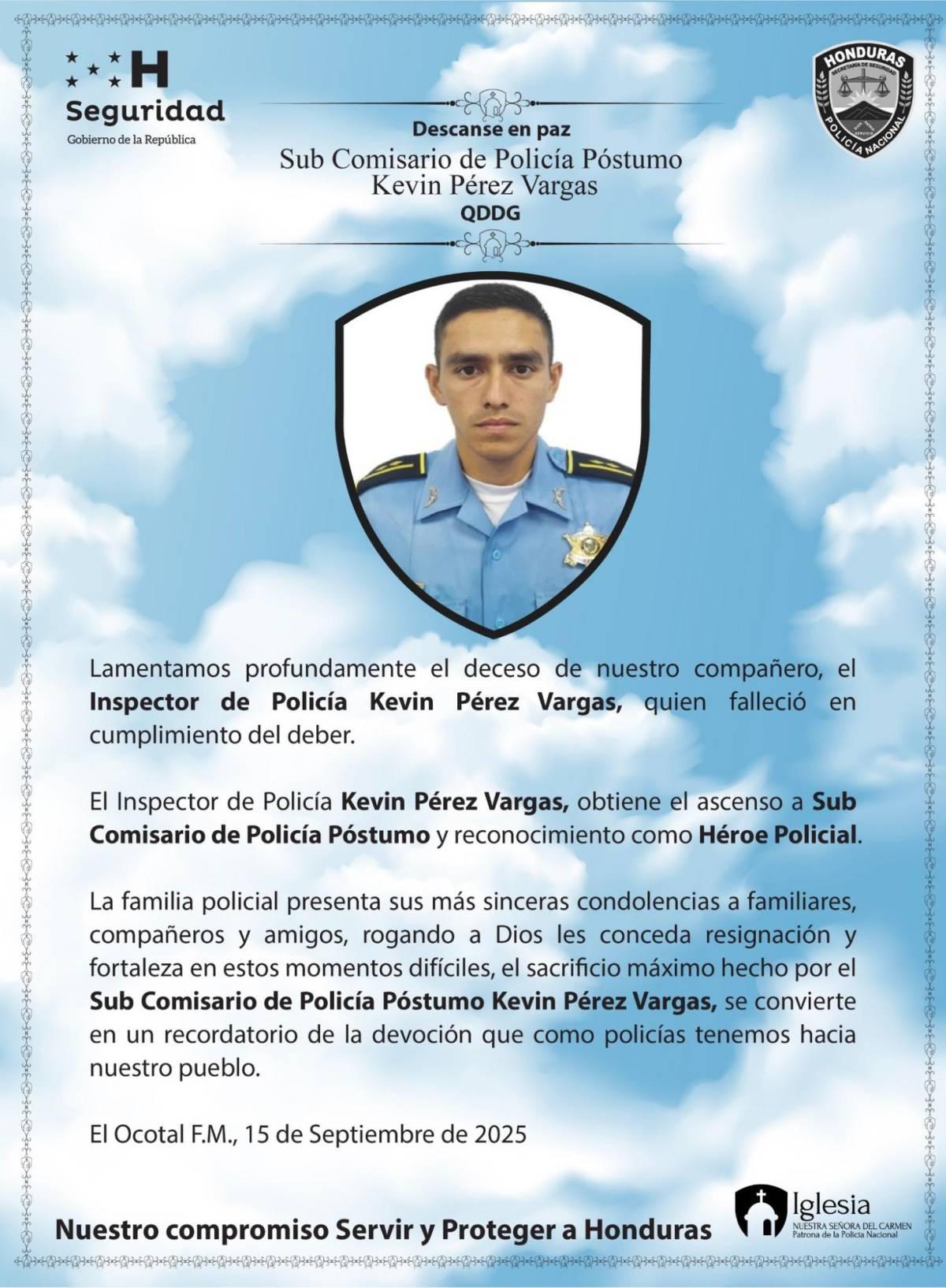 ¿Quién era Kevin Pérez, el héroe policial que perdió la vida ahogado al intentar rescatar niños en San Pedro Sula?